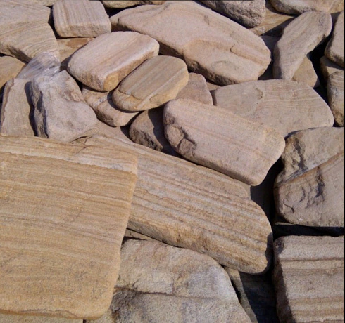 Kamenclub.ru: Песчаник пластушка галтованный желтый с рисунком (3 см)  купить в Коломне плитняк - пластушка желтый песчаник 21000 руб/м3   фото КАМЕНЬ КЛУБ