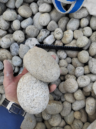 Kamenclub.ru: Галька речная окат (серо-белая) фр. 70-120 мм купить  в Коломне галька галечник бело-серая, серо-белая, серая, белая речная природная галька  8000 руб/т   фото КАМЕНЬ КЛУБ