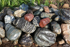 Kamenclub.ru: Ландшафтные валунчики фр.100-500 мм.  купить в Коломне крупный природный камень серый, темно-серый, светло-серый речной валун крупный 4800 руб/т   фото КАМЕНЬ КЛУБ