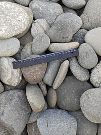 Kamenclub.ru: Галька речная плоская (серо-белая) фр. 70-120 мм. купить в Коломне галька галечник речной серый, белый окатанная плоская  природная галька 9000 руб/т   фото КАМЕНЬ КЛУБ