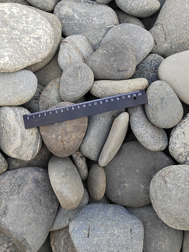 Kamenclub.ru: Галька речная плоская (ассорти) фр. 70-150 мм. купить  в Коломне галька галечник серый белый темно-серый синий светло-серый плоская природная галька  9000 руб/т   фото КАМЕНЬ КЛУБ