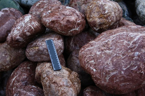 Kamenclub.ru: Розовый валунчик фр.100-300 мм.  купить в Коломне крупный природный камень розовый, серый молочный красный речной галечник природный 7850 руб/т   фото КАМЕНЬ КЛУБ