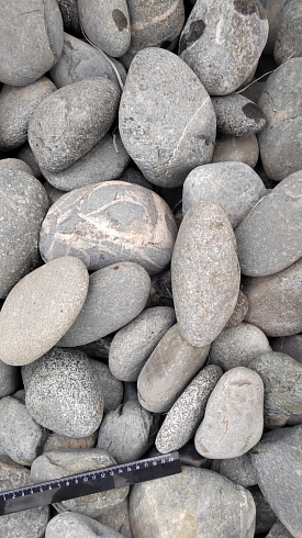 Kamenclub.ru: Галька речная окат (темно-серая) фр. 70-150 мм. купить  в Коломне галька речная темно-серая, синяя, серая речная галька округлая  8000 руб/т   фото КАМЕНЬ КЛУБ