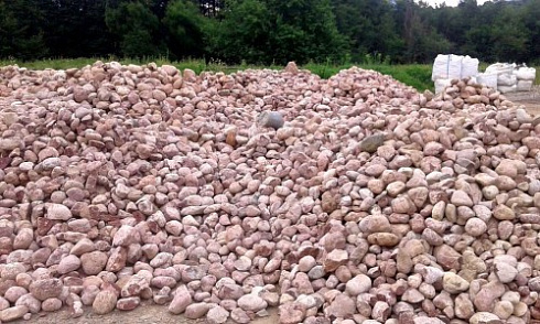 Kamenclub.ru: Розовый валунчик фр.100-300 мм.  купить в Коломне крупный природный камень розовый, серый молочный красный речной галечник природный 7850 руб/т   фото КАМЕНЬ КЛУБ