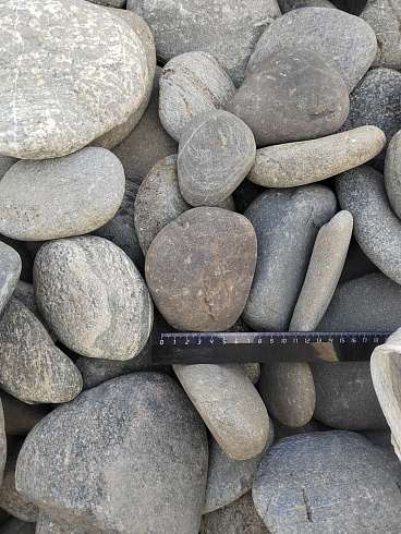 Kamenclub.ru: Галька речная плоская (ассорти) фр. 70-150 мм. купить  в Коломне галька галечник серый белый темно-серый синий светло-серый плоская природная галька  9000 руб/т   фото КАМЕНЬ КЛУБ